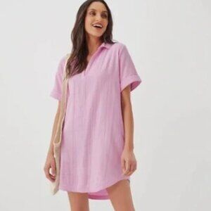 PACT I Lilac Pink Organic Cotton Coastal Double Gauze Beach Tunic Cover, XL